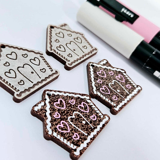 copper glitter gingerbread houses Christmas Xmas DIY earring supplies laser cut acrylic dangles blanks engraved paint fill icing frosting
