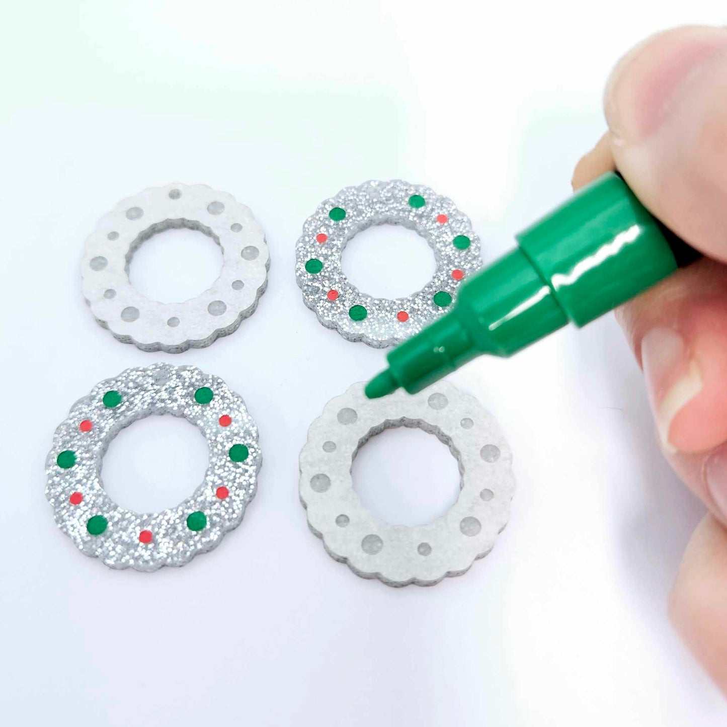 silver glitter wreath Christmas Xmas bows DIY earring supplies laser cut acrylic dangles blanks engraved paint filled baubles layered hoops