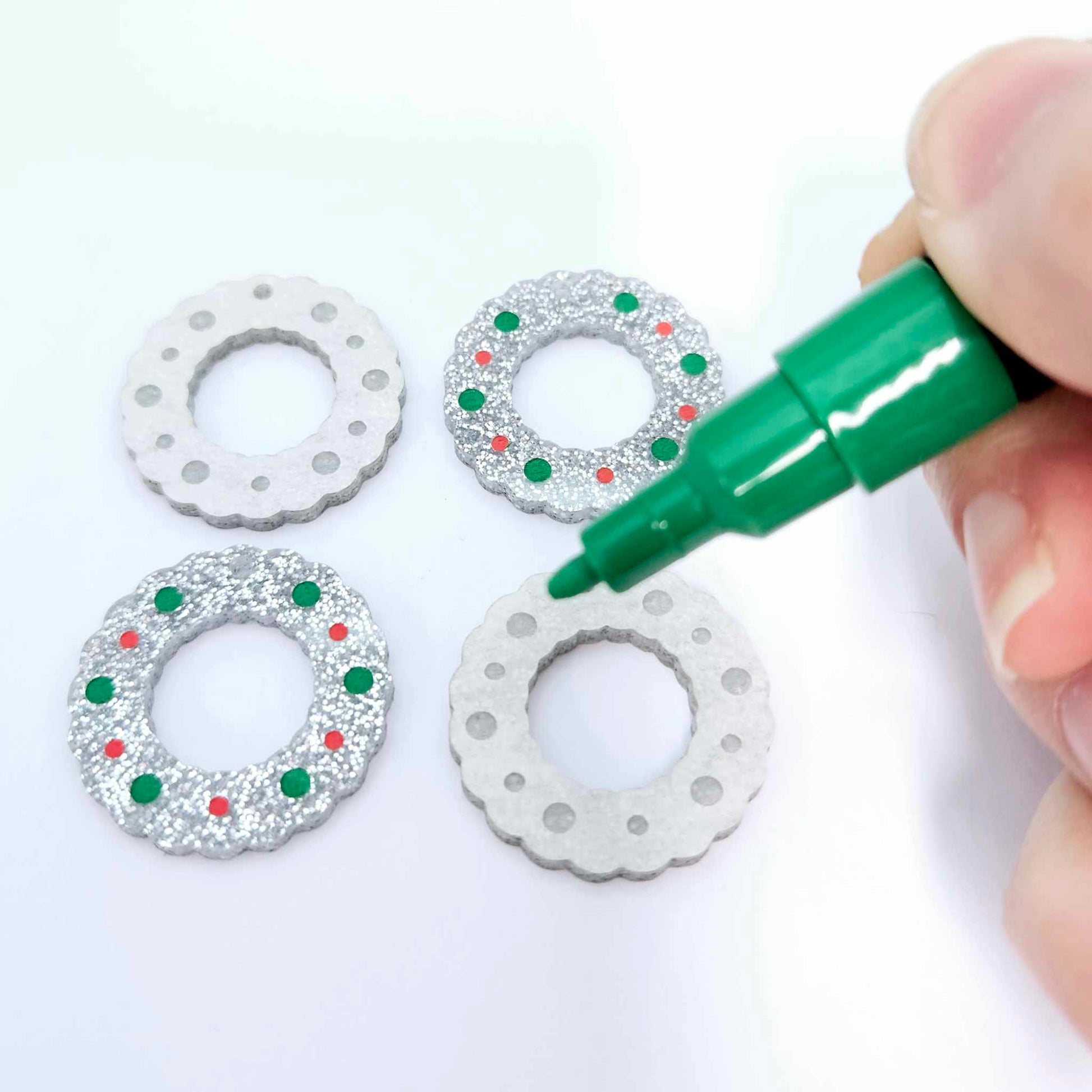 silver glitter wreath Christmas Xmas bows DIY earring supplies laser cut acrylic dangles blanks engraved paint filled baubles layered hoops