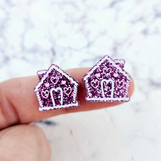 purple glitter gingerbread houses Christmas Xmas DIY earring supplies laser cut acrylic studs blanks engraved paint fill icing frosting