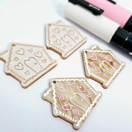gold pearl swirl marble gingerbread houses Christmas Xmas DIY earring supplies laser cut acrylic dangles blanks engraved paint fill icing frosting