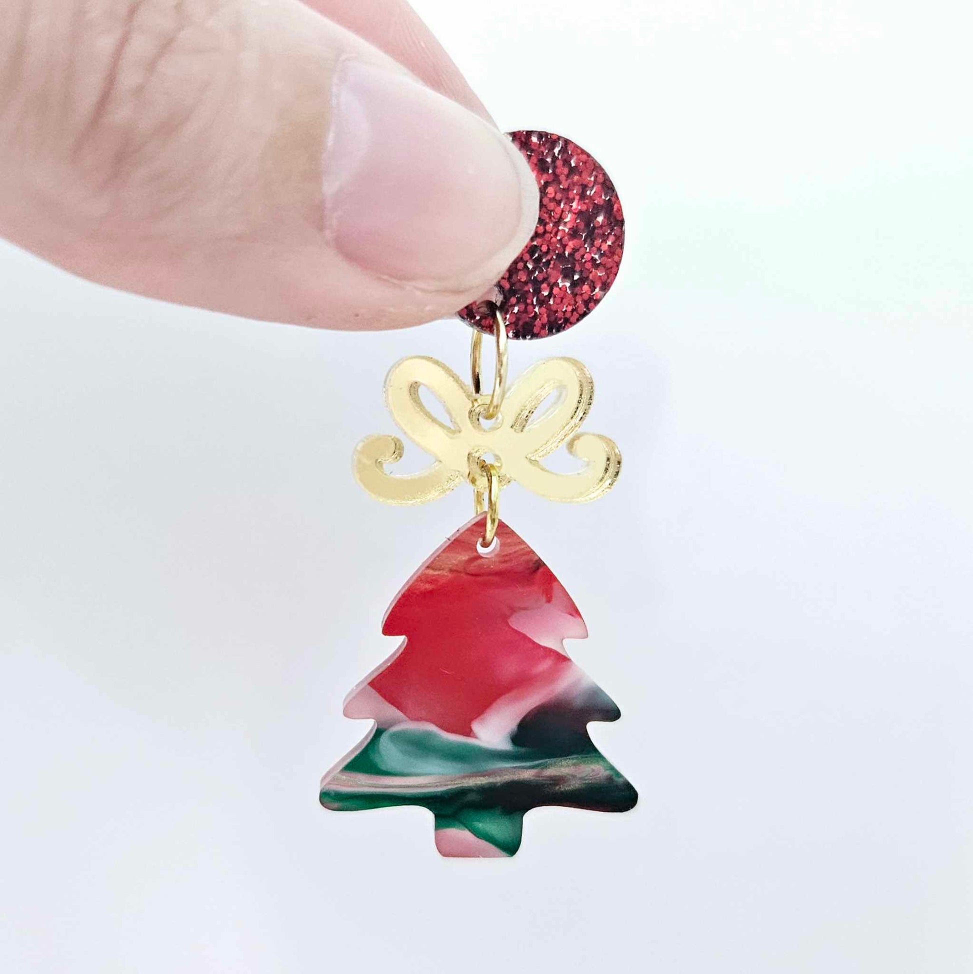 red green white gold marble swirl acrylic mini Christmas Xmas tree DIY earring supplies laser cut blanks dangles