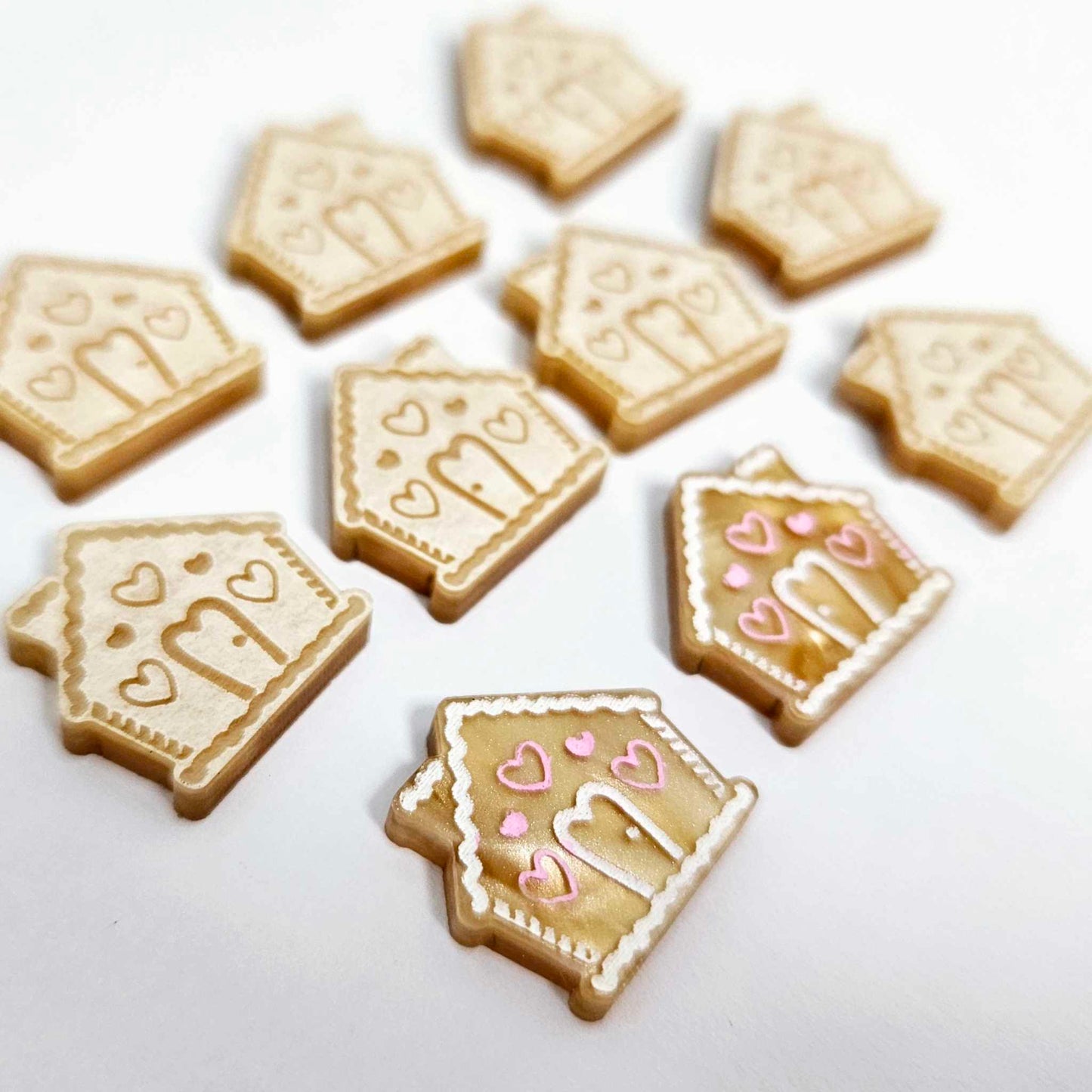 gold pearl gingerbread houses Christmas Xmas DIY earring supplies laser cut acrylic studs blanks engraved paint fill icing frosting