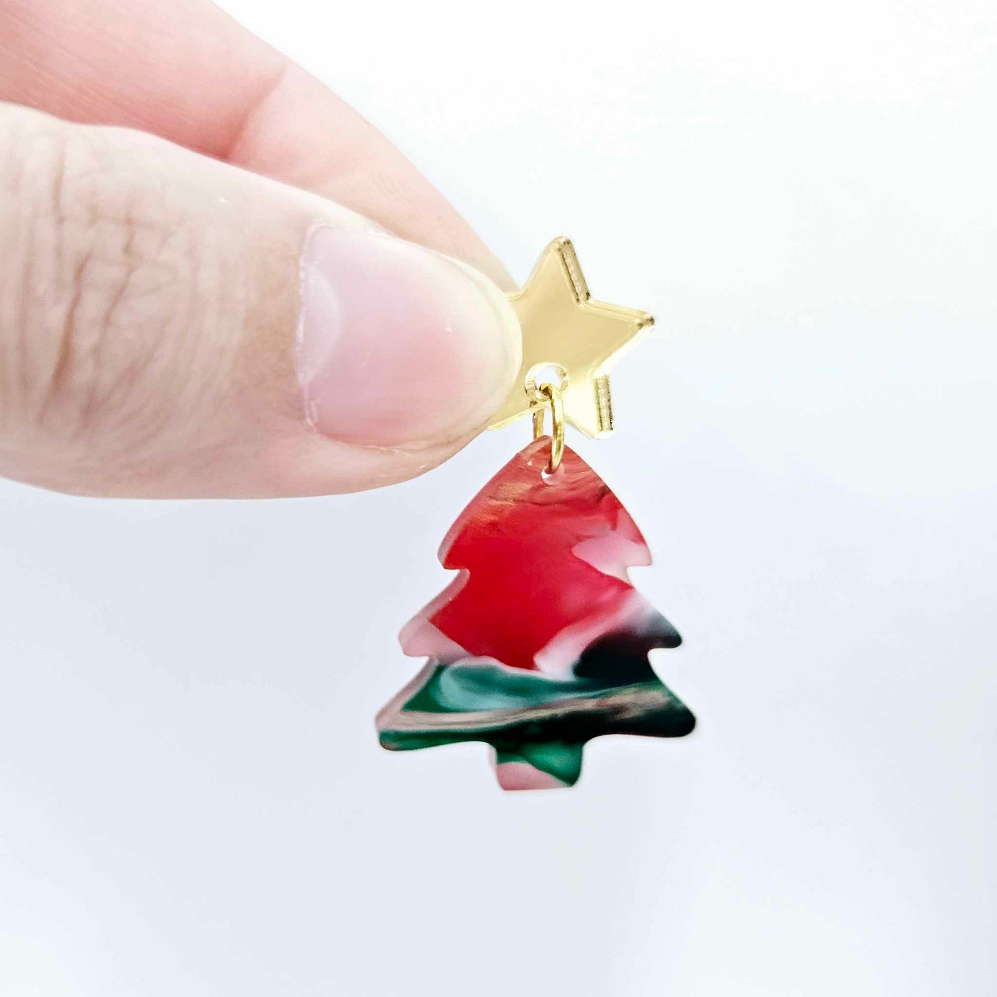 red green white gold marble swirl acrylic mini Christmas Xmas tree DIY earring supplies laser cut blanks dangles