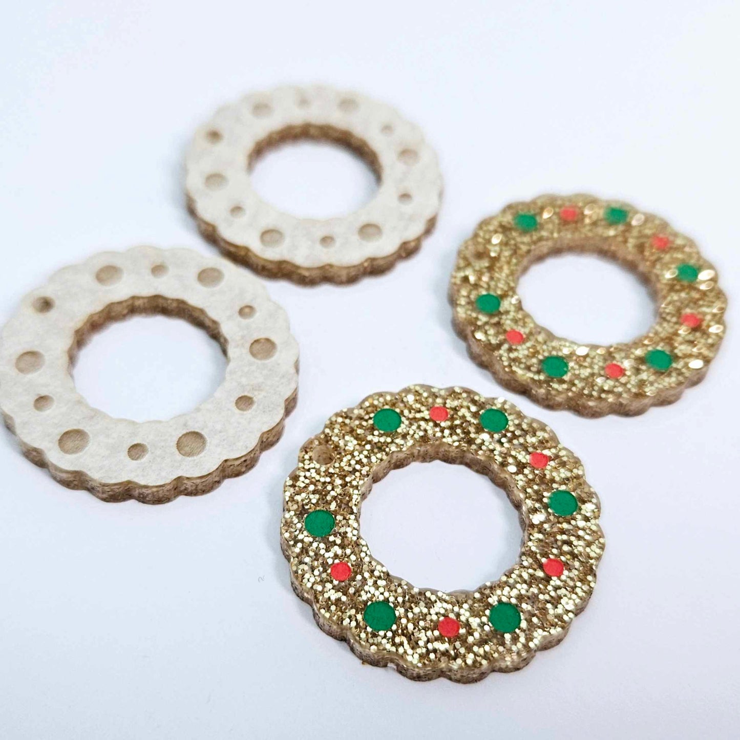 rose gold glitter wreath Christmas Xmas bows DIY earring supplies laser cut acrylic dangles blanks engraved paint filled baubles layered hoops