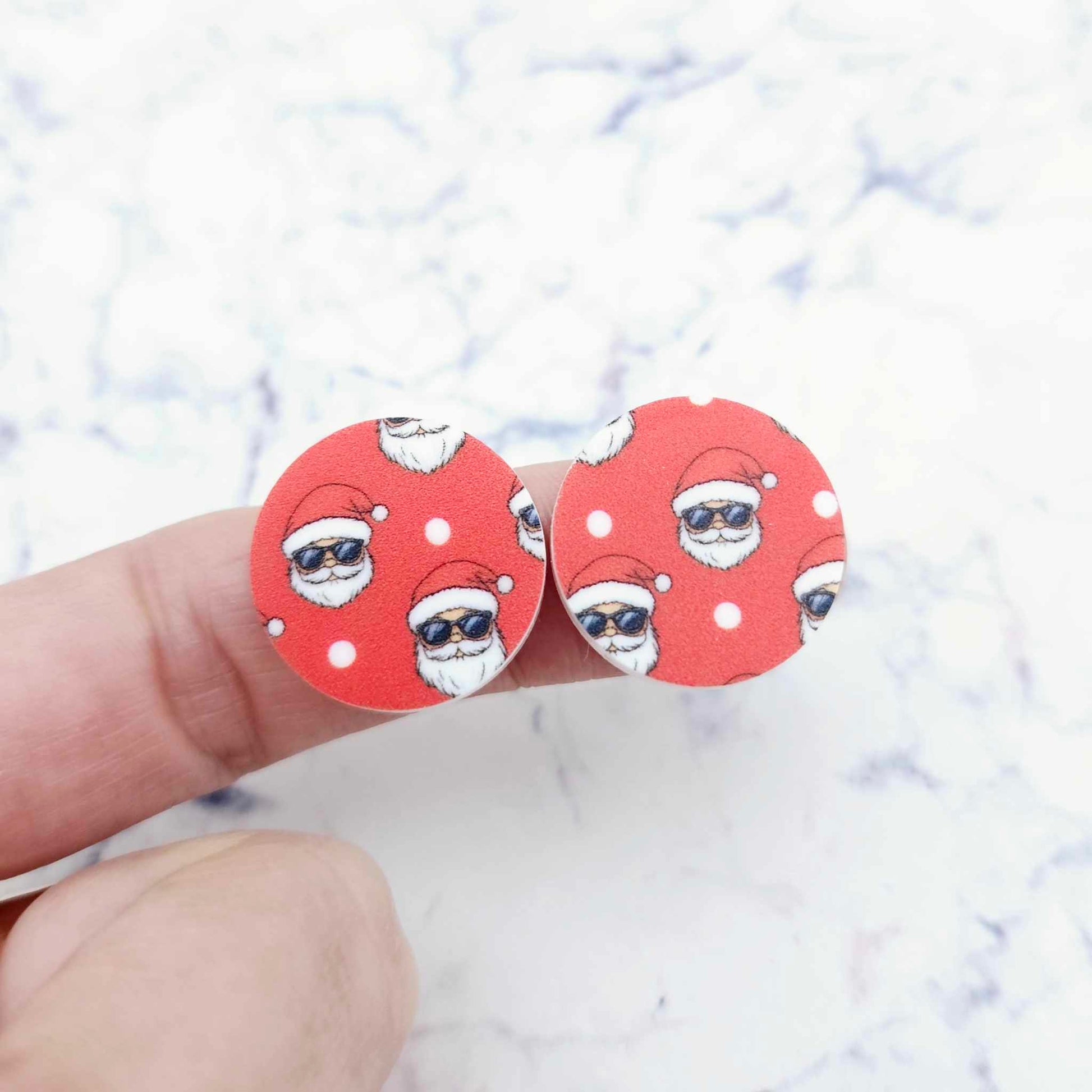 20mm circle santa sunnies cool red white UV print Christmas Xmas DIY earring supplies laser cut acrylic studs blanks