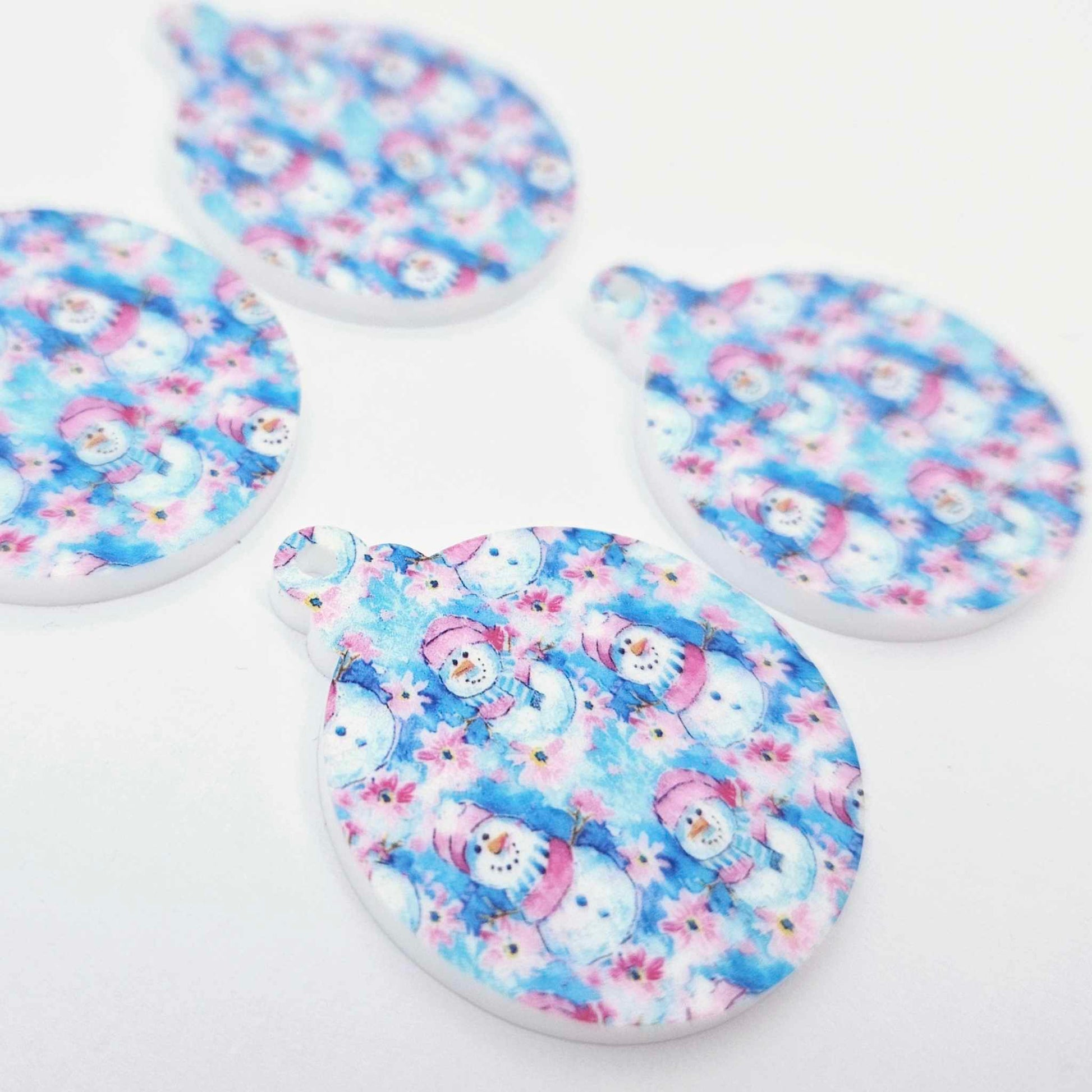 snowman wonderland pink blue UV print baubles Christmas Xmas tree DIY earring supplies laser cut acrylic dangles blanks