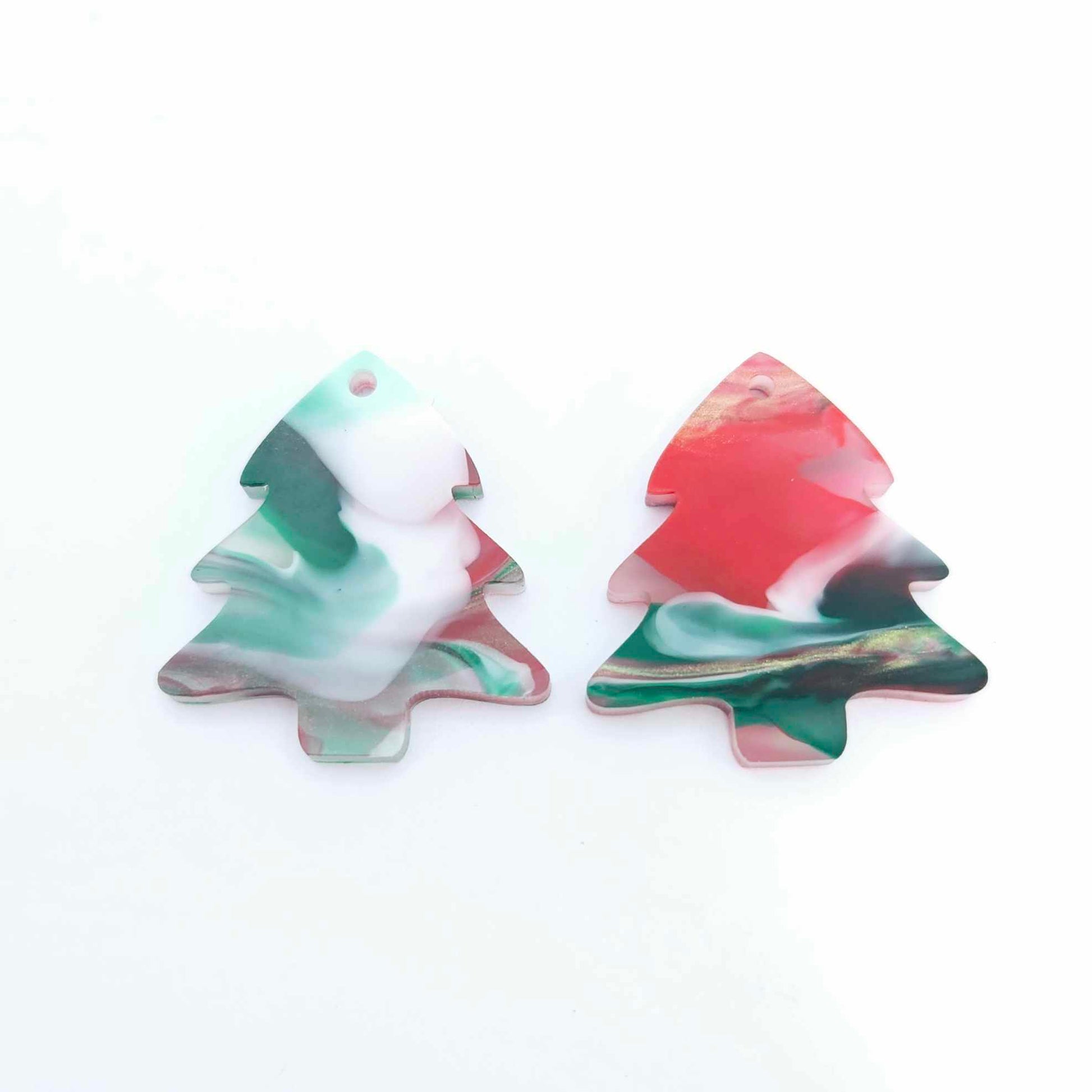 red green white gold marble swirl acrylic mini Christmas Xmas tree DIY earring supplies laser cut blanks dangles