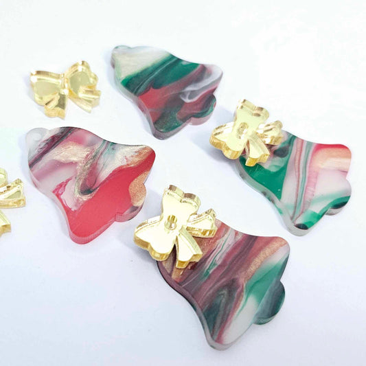 red green white gold marble swirl acrylic Christmas Xmas bells mirror bows layered hoops DIY earring supplies laser cut blanks dangles
