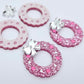 pink glitter wreath Christmas Xmas bows DIY earring supplies laser cut acrylic dangles blanks engraved paint filled baubles layered hoops