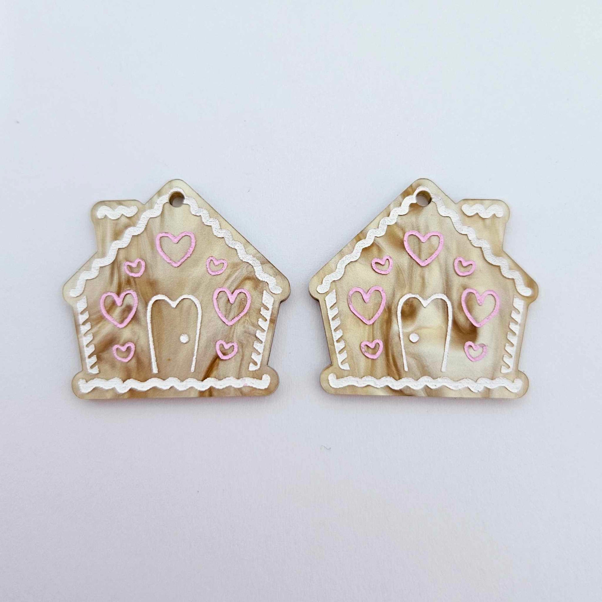 gold pearl swirl marble gingerbread houses Christmas Xmas DIY earring supplies laser cut acrylic dangles blanks engraved paint fill icing frosting