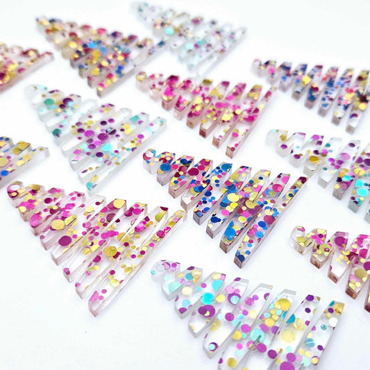 pink carnival purple blue gold bubble glitter zigzag Christmas tree DIY acrylic earring supplies dangles blanks mixed pack