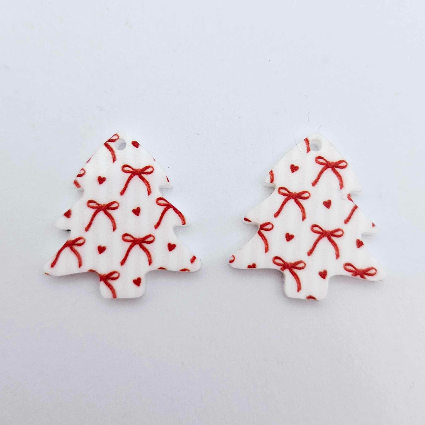 pink white candy stripes red bows heart UV print Christmas Xmas mini tree DIY earring supplies laser cut acrylic dangles blanks