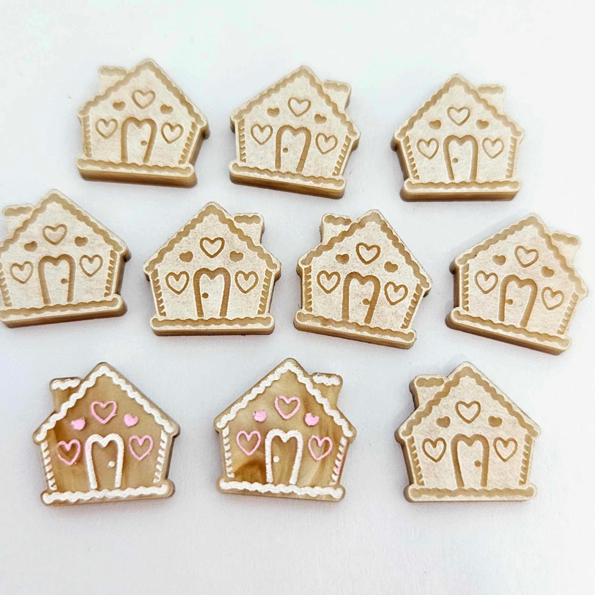 gold pearl gingerbread houses Christmas Xmas DIY earring supplies laser cut acrylic studs blanks engraved paint fill icing frosting