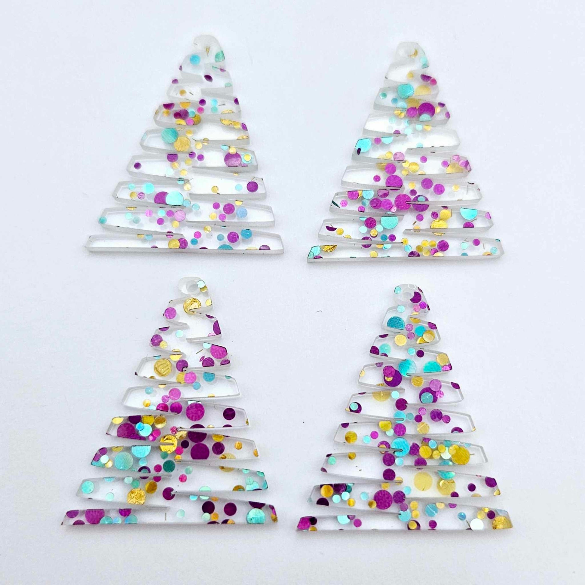 purple blue gold bubble glitter zigzag Christmas tree DIY acrylic earring supplies dangles blanks