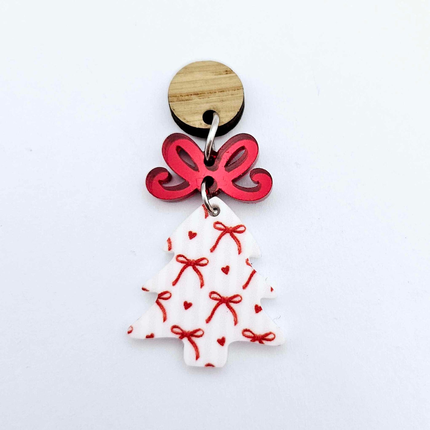 pink white candy stripes red bows heart UV print Christmas Xmas mini tree DIY earring supplies laser cut acrylic dangles blanks
