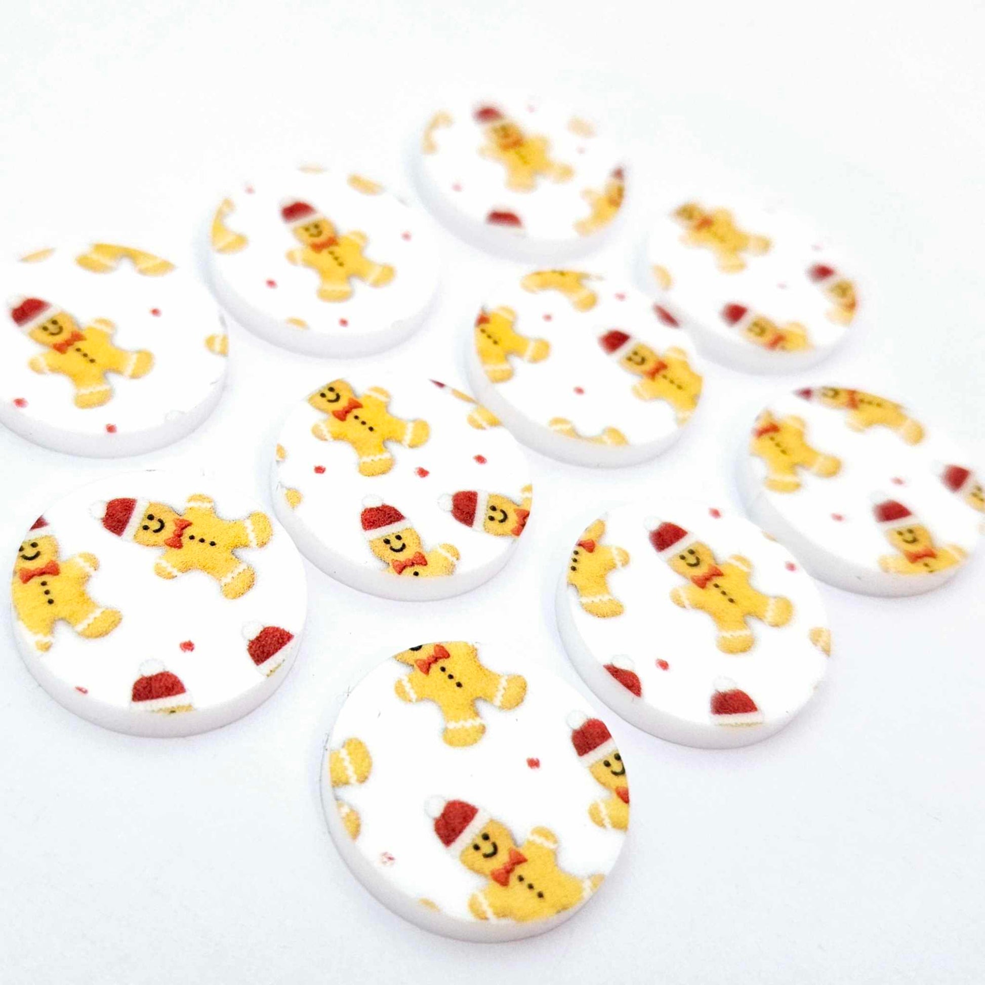 20mm circle gingerbread man men in santa hats cute UV print Christmas Xmas DIY earring supplies laser cut acrylic studs blanks