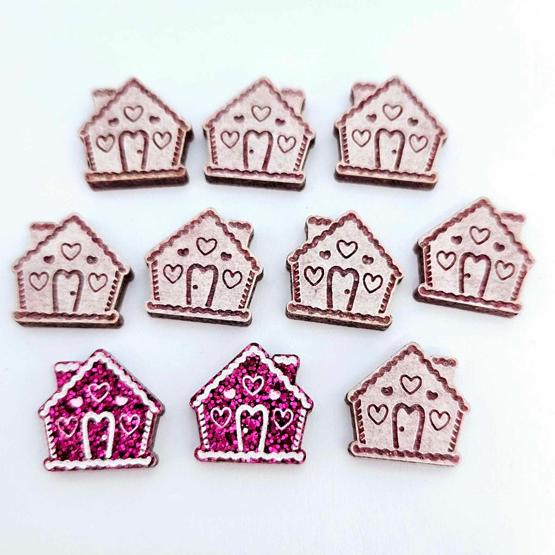 hot pink glitter gingerbread houses Christmas Xmas DIY earring supplies laser cut acrylic studs blanks engraved paint fill icing frosting