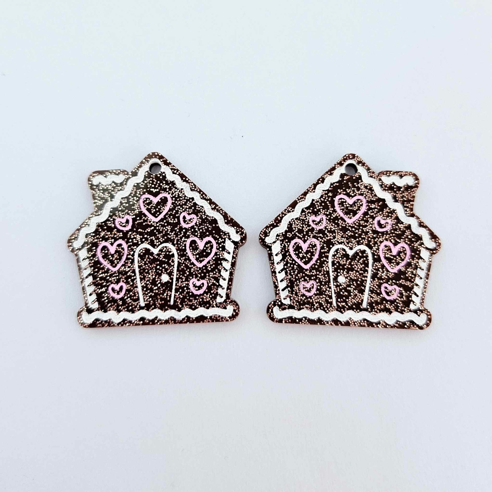 copper glitter gingerbread houses Christmas Xmas DIY earring supplies laser cut acrylic dangles blanks engraved paint fill icing frosting