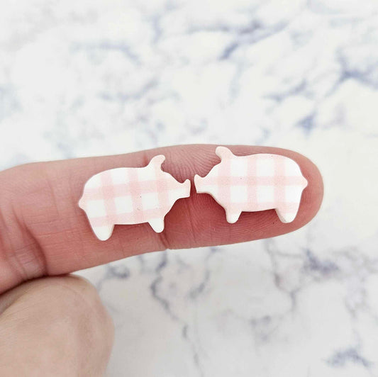 pink gingham uv print pigs farm country DIY earring supplies laser cut acrylic studs blanks