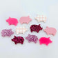 pink gingham uv print glitter pastel pigs farm country DIY earring supplies laser cut acrylic studs blanks mixed pack