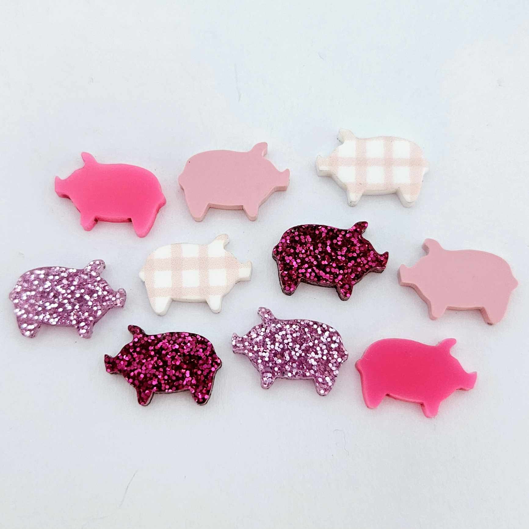pink gingham uv print glitter pastel pigs farm country DIY earring supplies laser cut acrylic studs blanks mixed pack