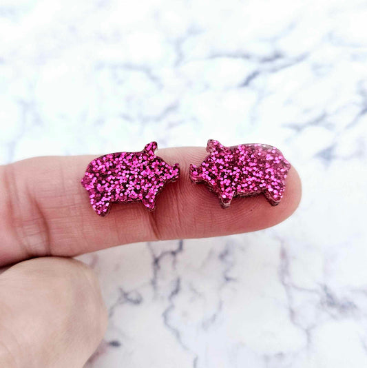 hot pink glitter pigs farm country DIY earring supplies laser cut acrylic studs blanks