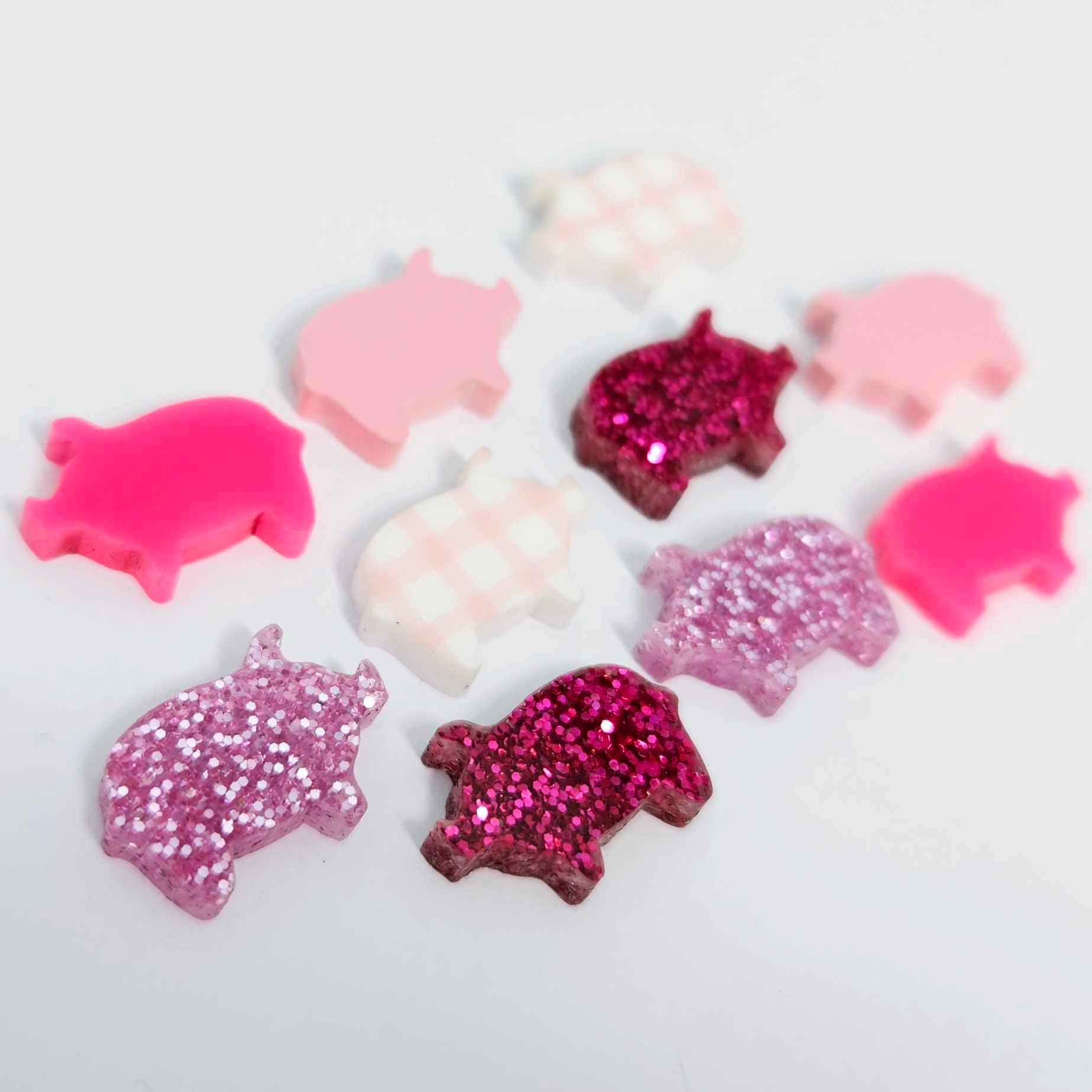 pink gingham uv print glitter pastel pigs farm country DIY earring supplies laser cut acrylic studs blanks mixed pack