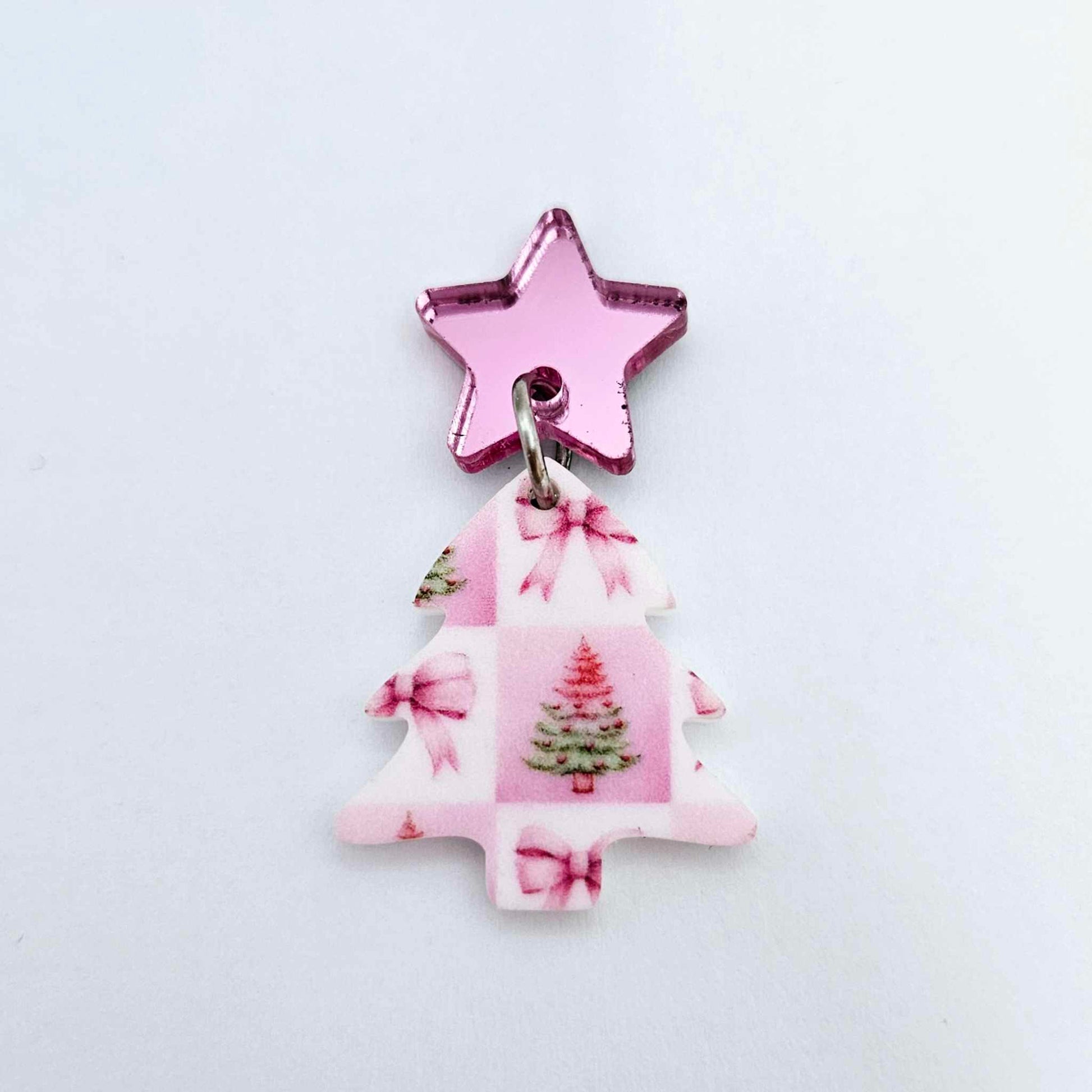 pink trees bows patchwork UV print mini petite DIY earring supplies laser cut acrylic blanks
