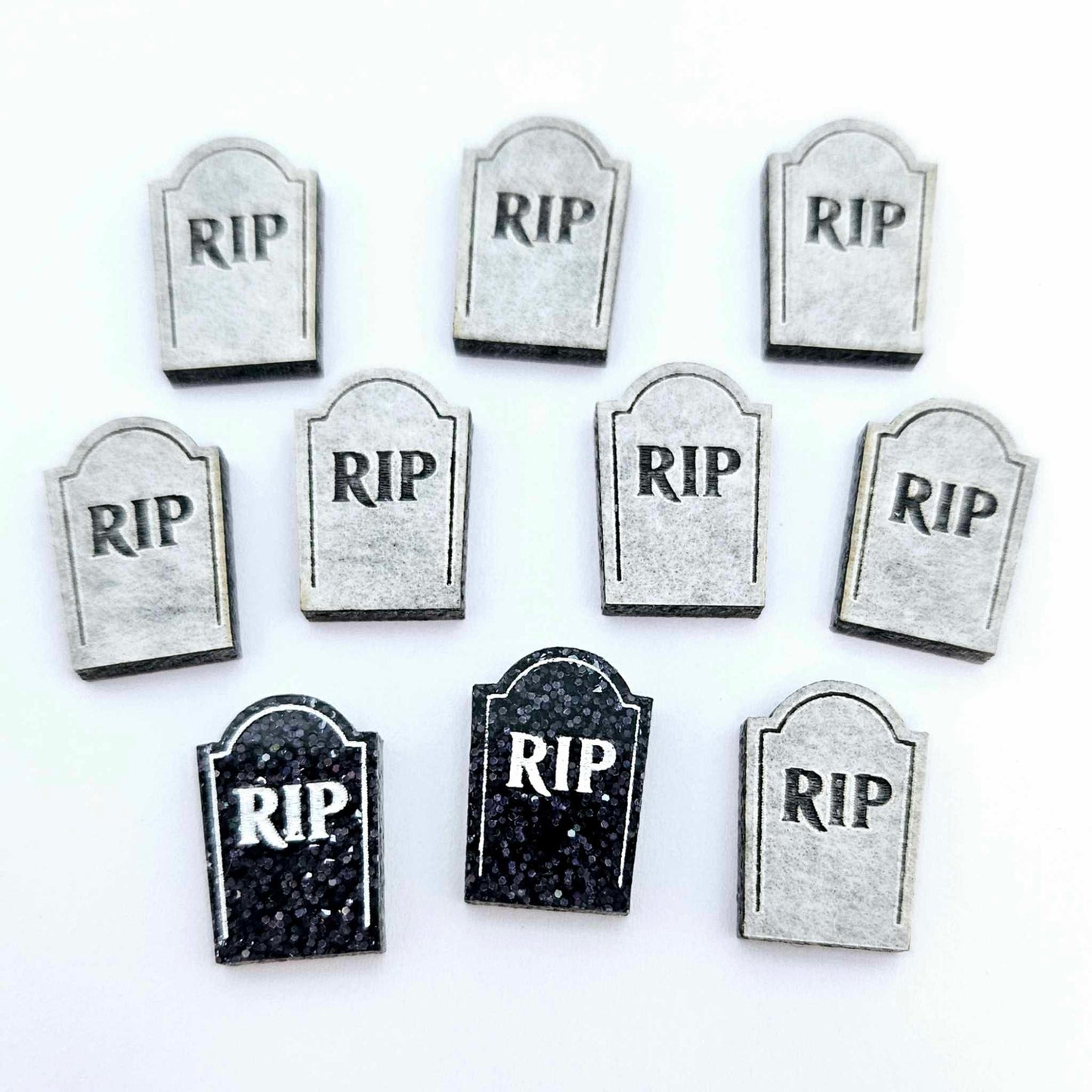 holographic black glitter RIP tombstone Halloween DIY earring supplies laser cut acrylic studs blanks engraved paint fill