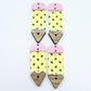 yellow bee UV print pastel pink wood oak pencil teacher DIY earring supplies laser cut acrylic dangles blanks