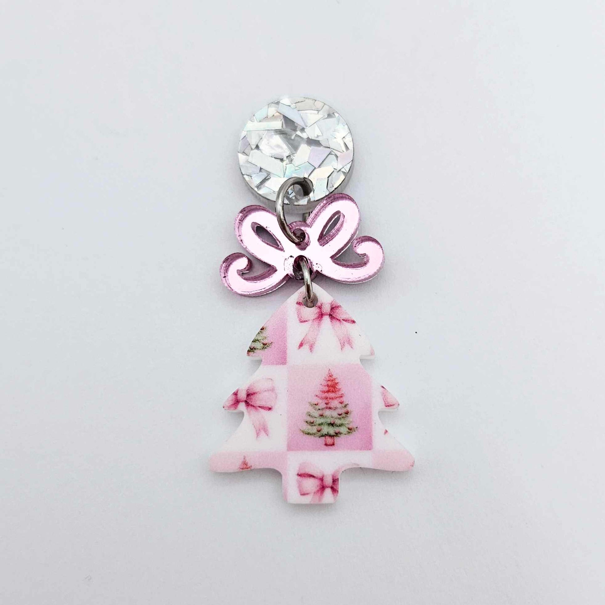 pink trees bows patchwork UV print mini petite DIY earring supplies laser cut acrylic blanks