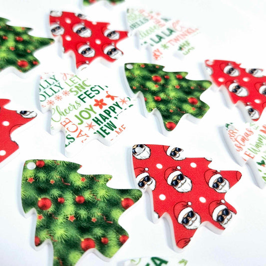 35mm mixed pack red cool santa with sunnies traditional UV print Christmas Xmas tree DIY earring supplies laser cut acrylic dangles blanks