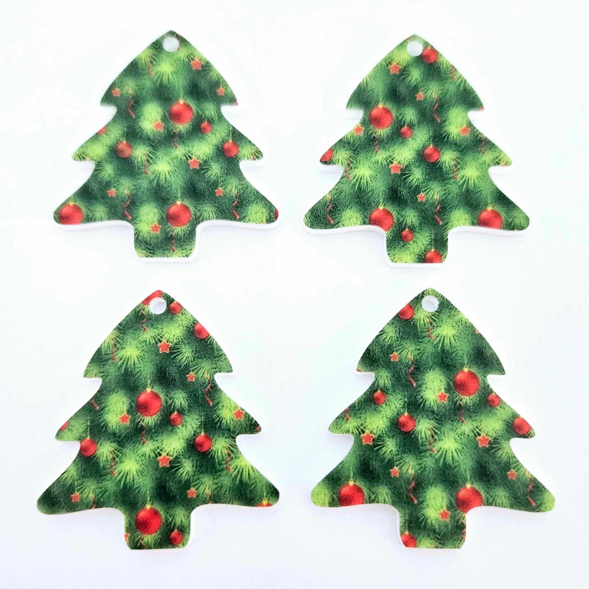 green UV print red baubles Christmas Xmas tree DIY earring supplies laser cut acrylic dangles blanks