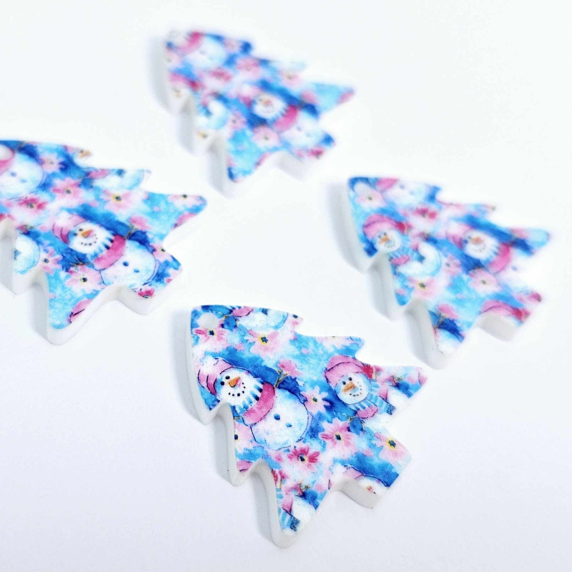 25mm pink blue winter snowman wonderland UV print Christmas Xmas mini tree DIY earring supplies laser cut acrylic dangles blanks