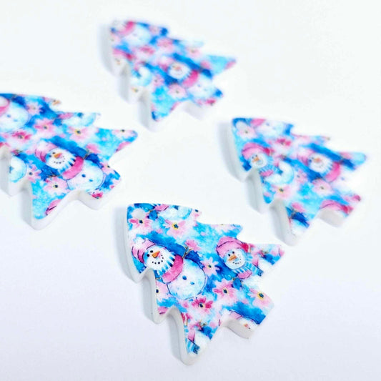 25mm pink blue winter snowman wonderland UV print Christmas Xmas mini tree DIY earring supplies laser cut acrylic dangles blanks