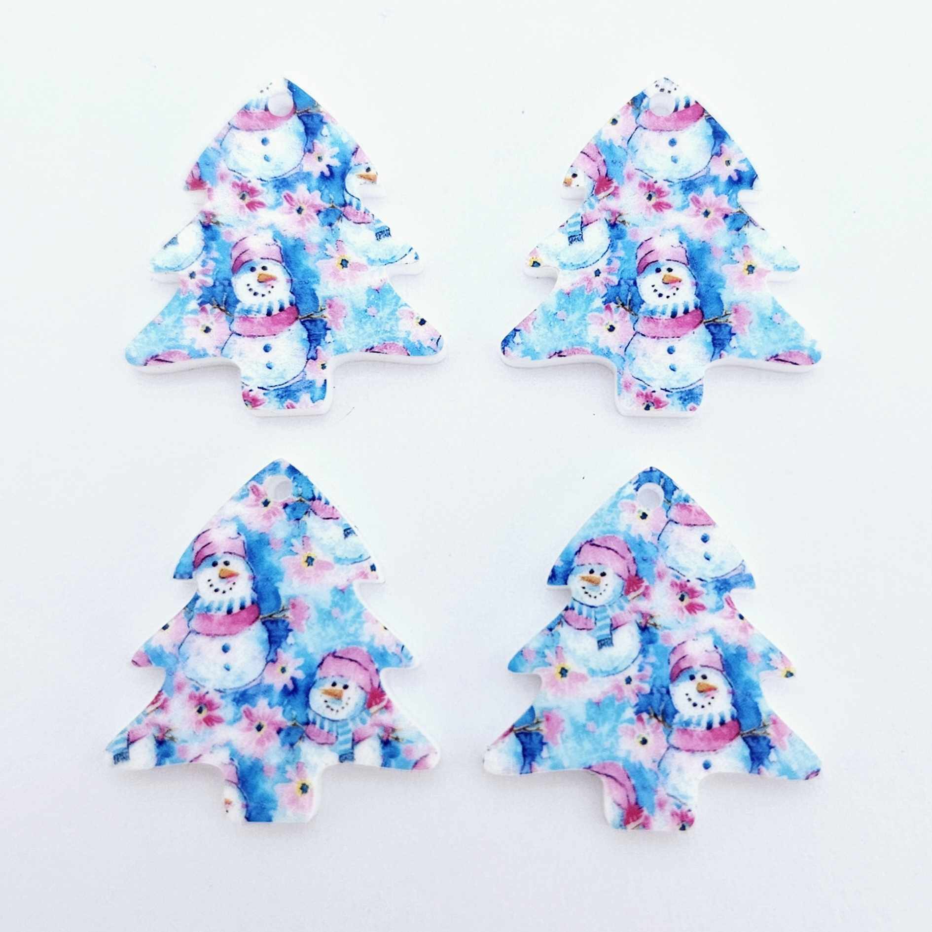 25mm pink blue winter snowman wonderland UV print Christmas Xmas mini tree DIY earring supplies laser cut acrylic dangles blanks