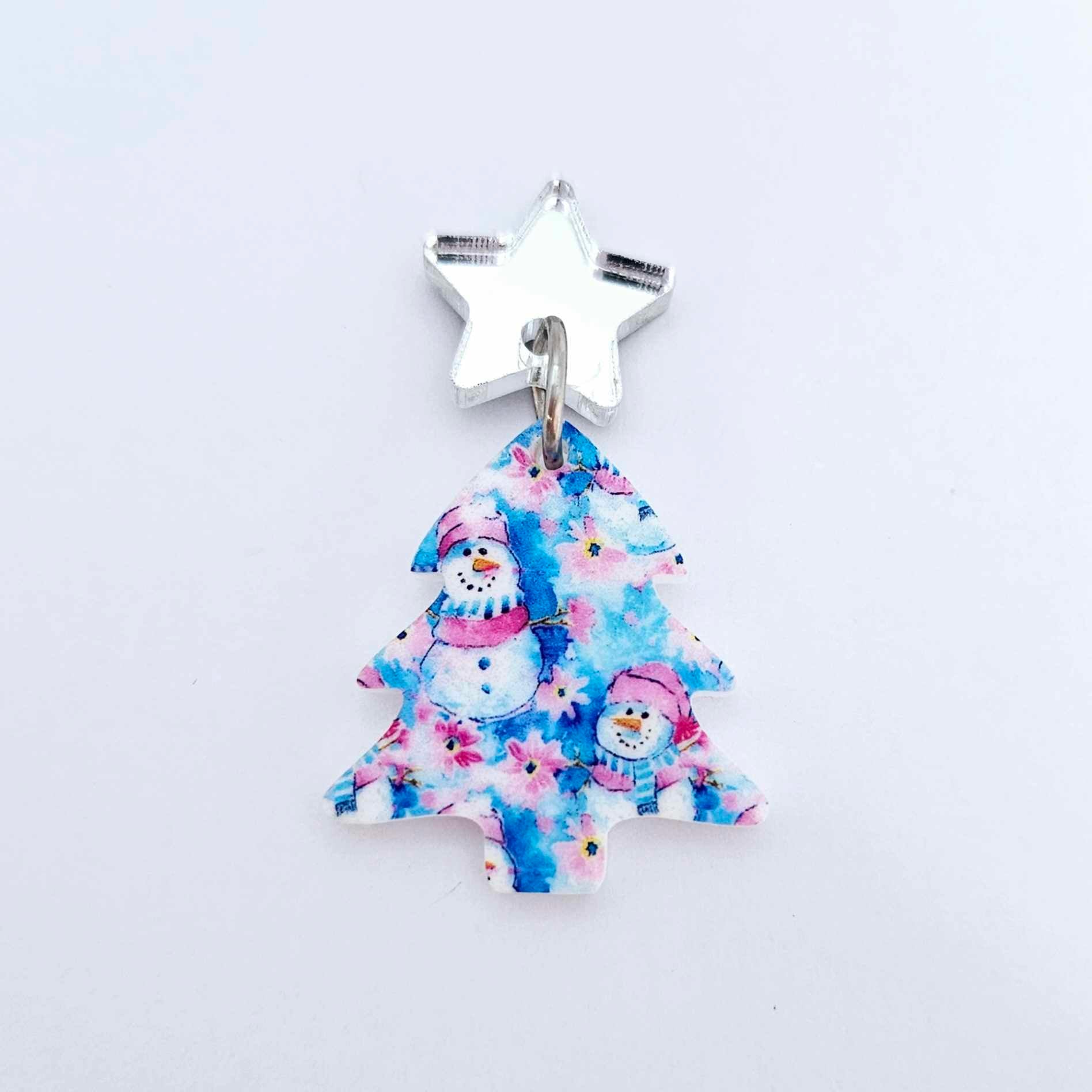25mm pink blue winter snowman wonderland UV print Christmas Xmas mini tree DIY earring supplies laser cut acrylic dangles blanks