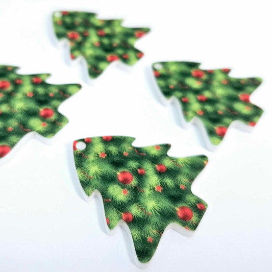 green UV print red baubles Christmas Xmas tree DIY earring supplies laser cut acrylic dangles blanks