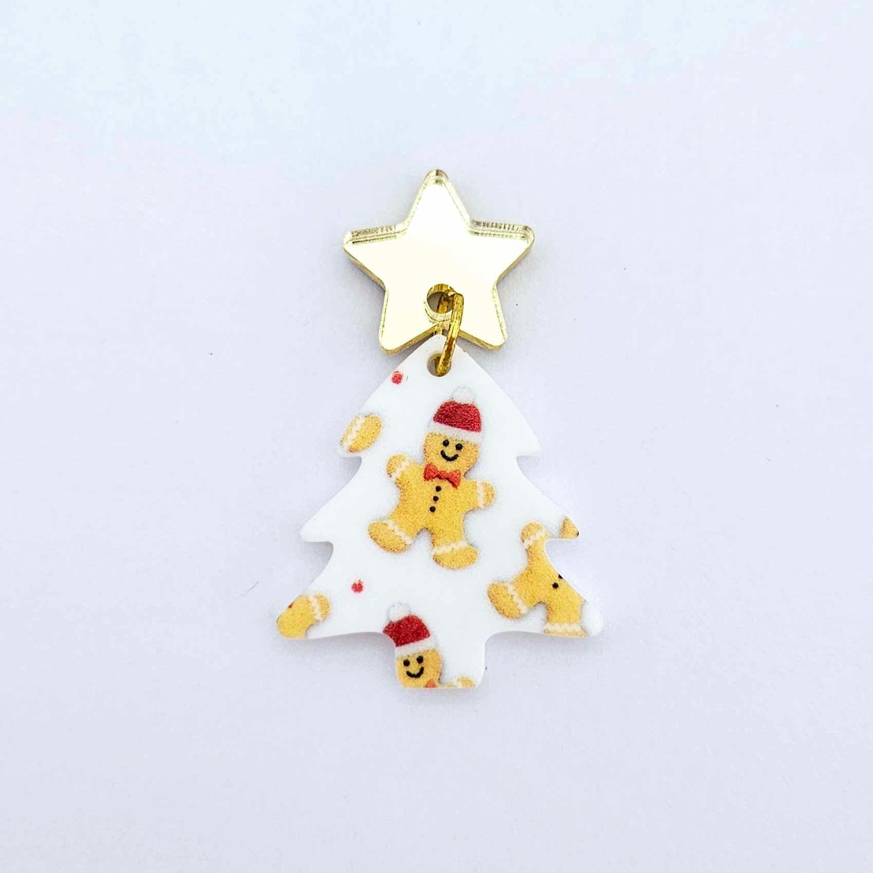 25mm white red gingerbread men UV print Christmas Xmas mini tree DIY earring supplies laser cut acrylic dangles blanks