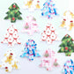 UV print 25mm mini laser cut acrylic Christmas tree earring dangles blanks pink blue red green white gingerbread men traditional bows snowman mixed pack