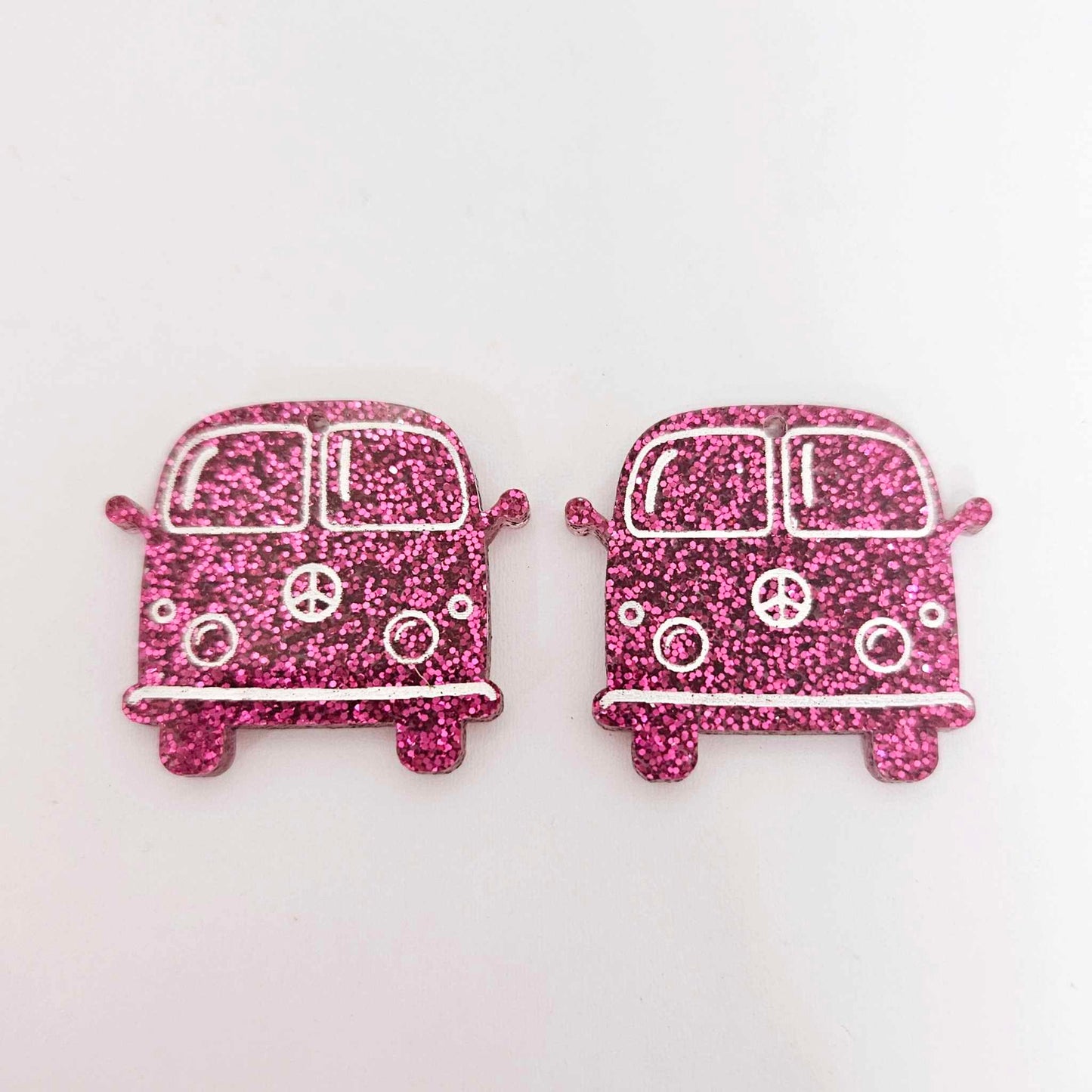32mm hot pink glitter Kombi Vans DIY earring supplies laser cut acrylic dangles blanks engraved paint fill summer