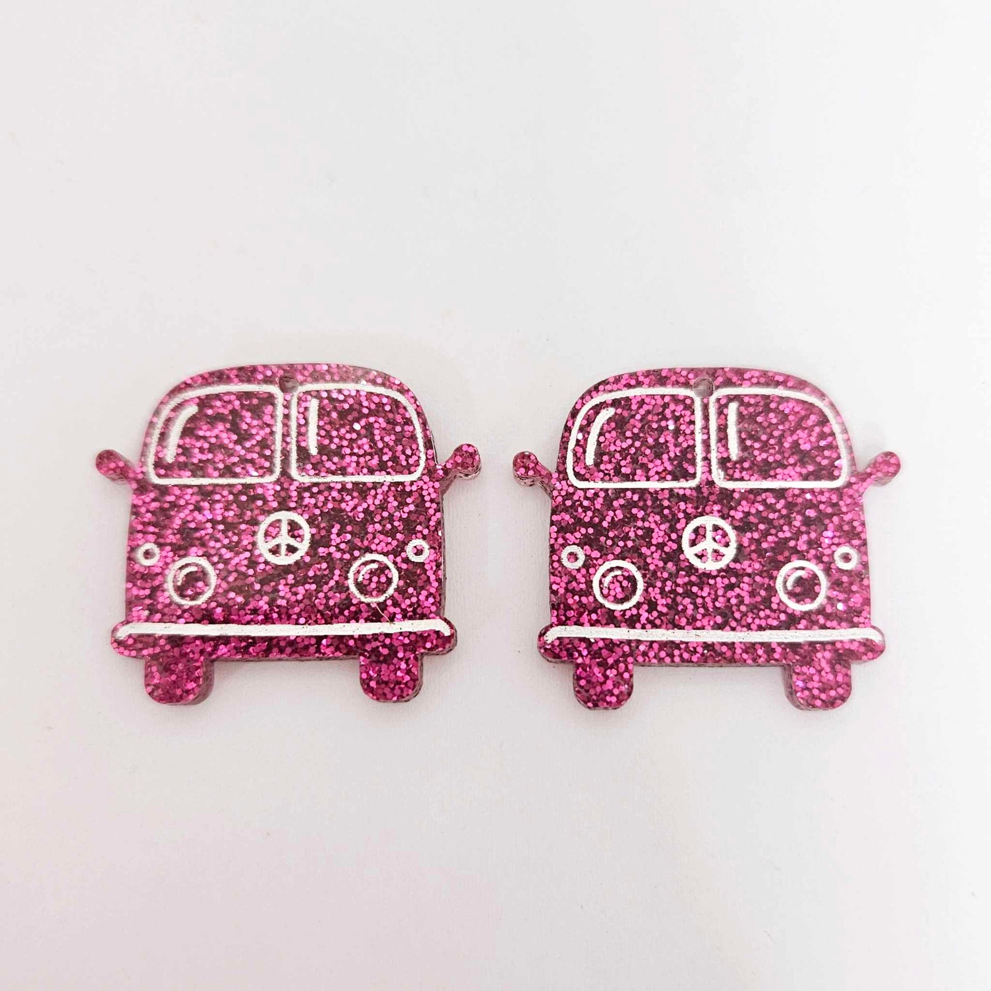 32mm hot pink glitter Kombi Vans DIY earring supplies laser cut acrylic dangles blanks engraved paint fill summer