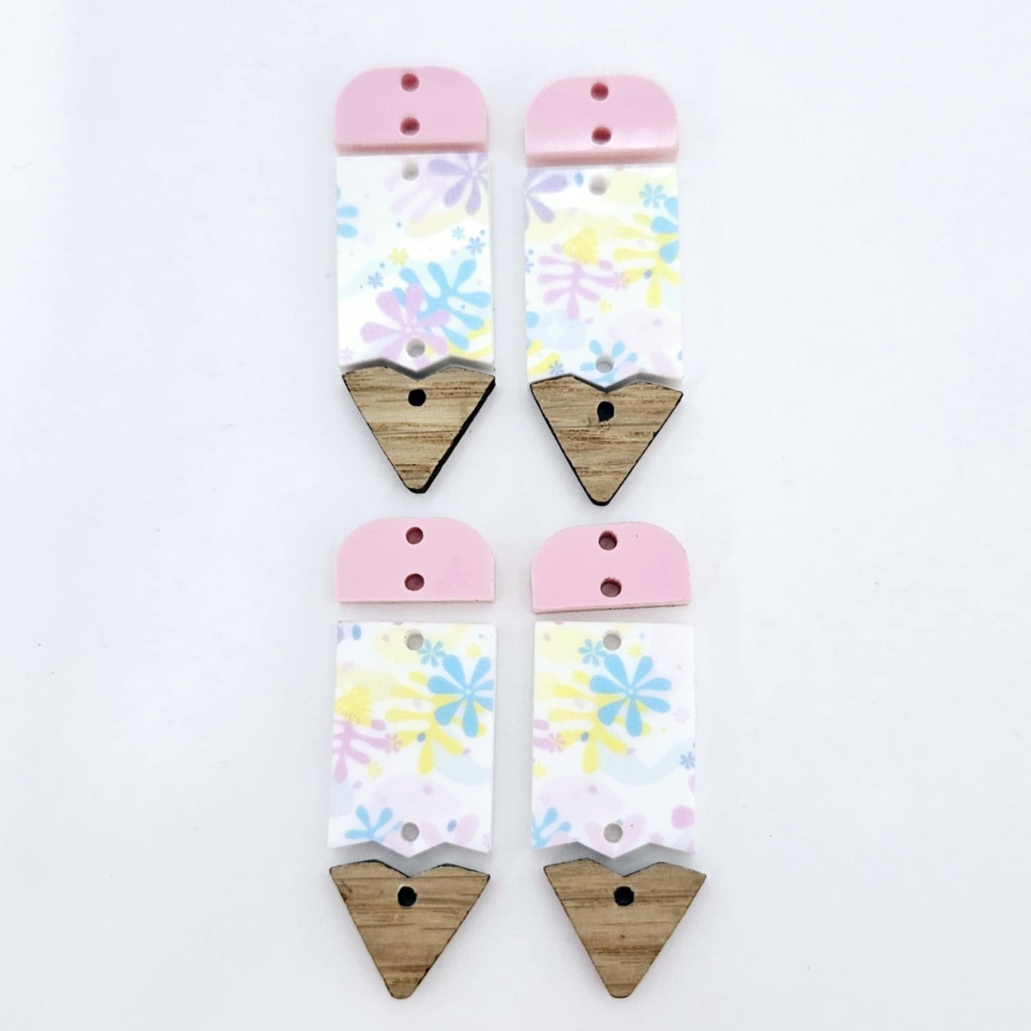 pastel pop UV print pink pencil teacher oak wood DIY earring supplies laser cut acrylic dangles blanks