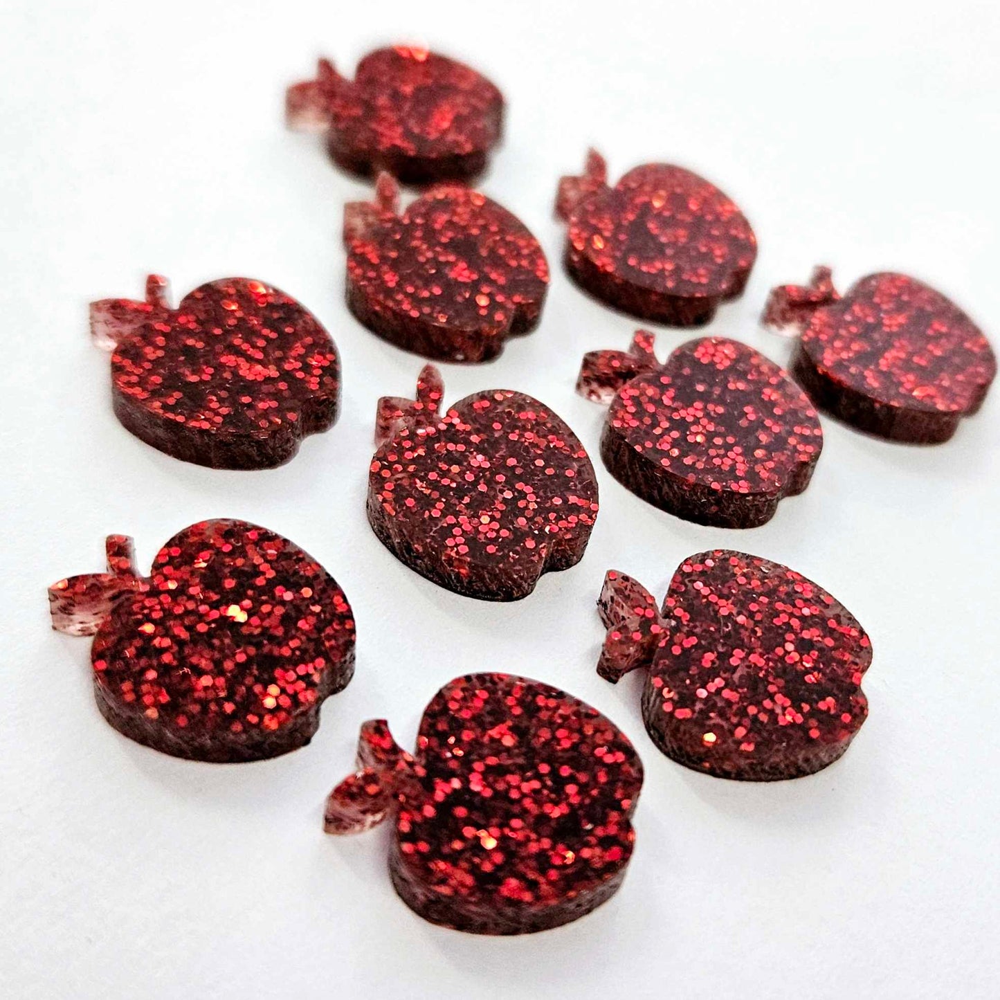 14mm RED GLITTER Acrylic APPLES