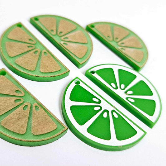 34mm lime green laser cut acrylic engraved lime slice earring dangles blanks craft supplies