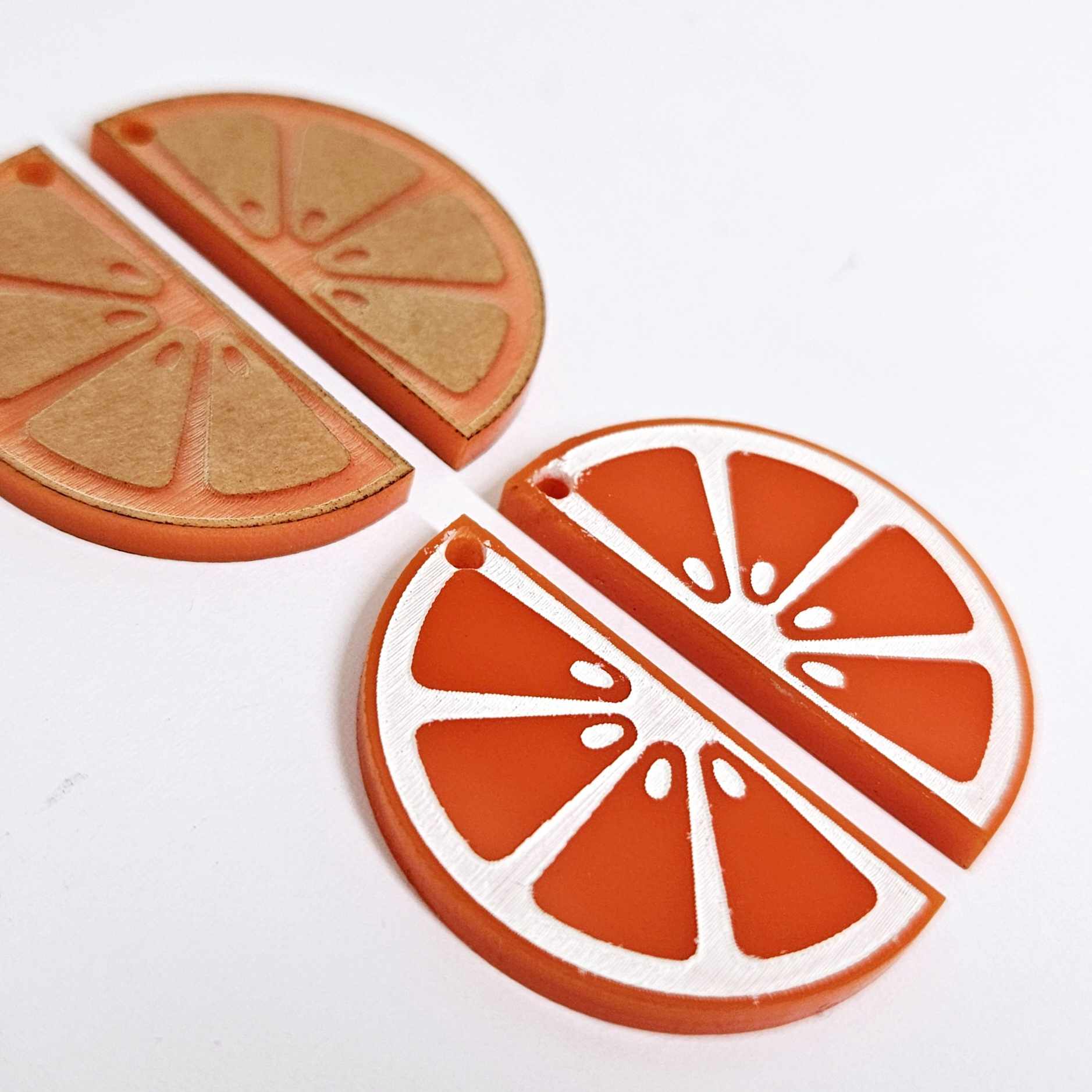 34mm orange laser cut acrylic engraved orange slice earring dangles blanks craft supplies summer fruit