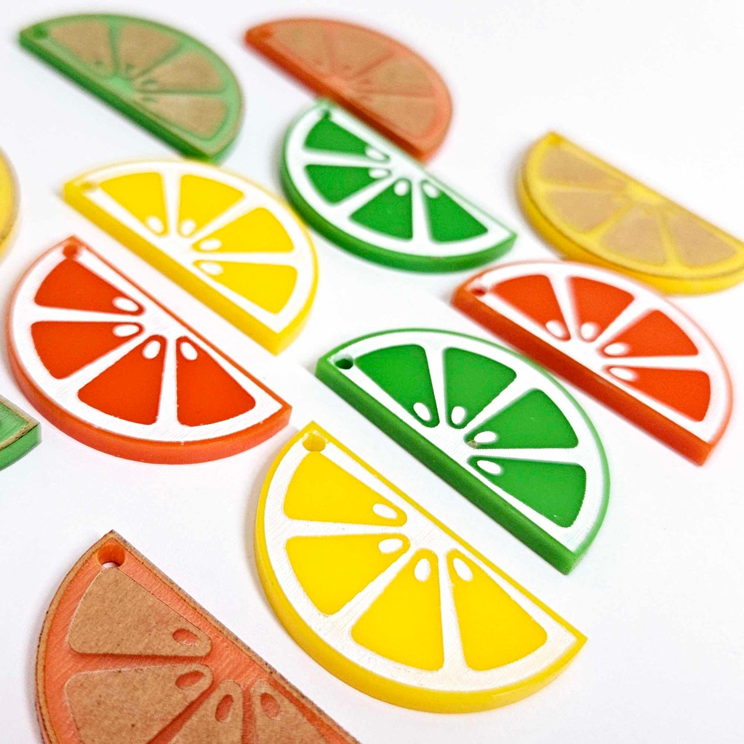 34mm yellow lime green orange laser cut acrylic engraved orange lemon lime slice earring dangles blanks DIY craft supplies summer fruit mixed pack