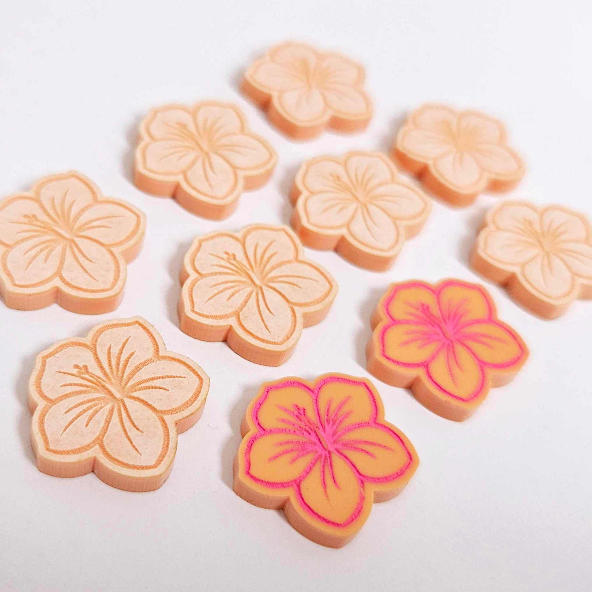 20mm pastel orange acrylic hibiscus flower DIY earring supplies laser cut studs earring blanks engraved paint fill summer island vibes