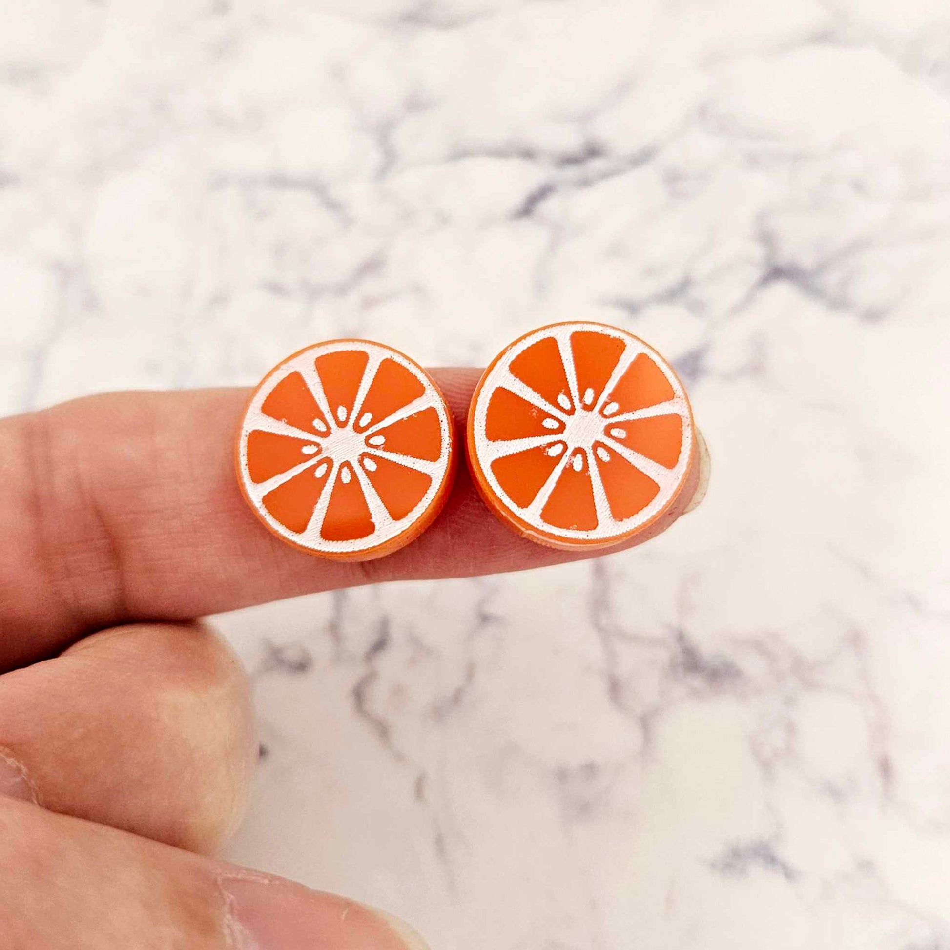 16mm orange laser cut acrylic engraved orange slice earring stud blanks DIY craft supplies paint fill fruit summer citrus